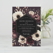Invitation Burgundy Dark Floral Romance Wedding (Debout devant)