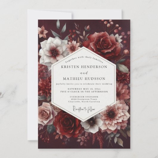 Invitation Burgundy Deep Bloom Romance Wedding (Devant)
