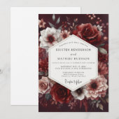 Invitation Burgundy Deep Bloom Romance Wedding (Devant / Derrière)
