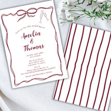 Burgundy Dessin à la main Doodle Wavy Border Bow M