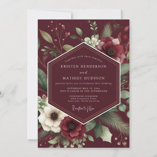 Invitation Burgundy Dramatic Anemone Wedding (Devant)