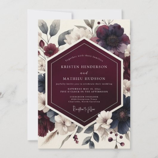 Invitation Burgundy Dramatic Autumnal Wedding (Devant)