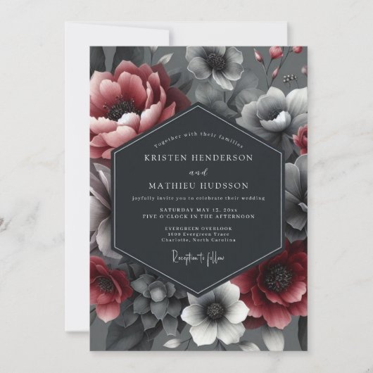 Invitation Burgundy Dramatic Bloom Wedding (Devant)