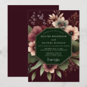 Invitation Burgundy Dramatic Floral Wedding (Devant / Derrière)