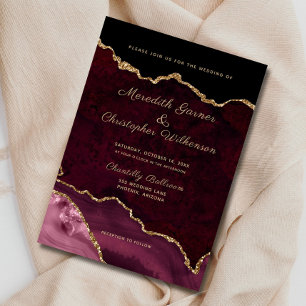 Invitation Burgundy Elegance Gold Parties scintillant Agate M