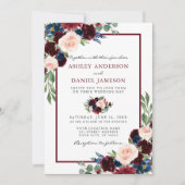 Invitation Burgundy Elegant Aquarelle Floral Mariage (Devant)