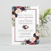 Invitation Burgundy Elegant Aquarelle Floral Mariage (Debout devant)