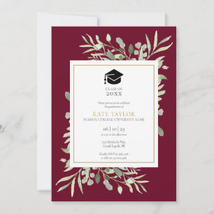 Invitation Burgundy Elegant Green Photo Graduation Party I