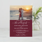 Invitation Burgundy Elegant Script Mariage photo (Debout devant)