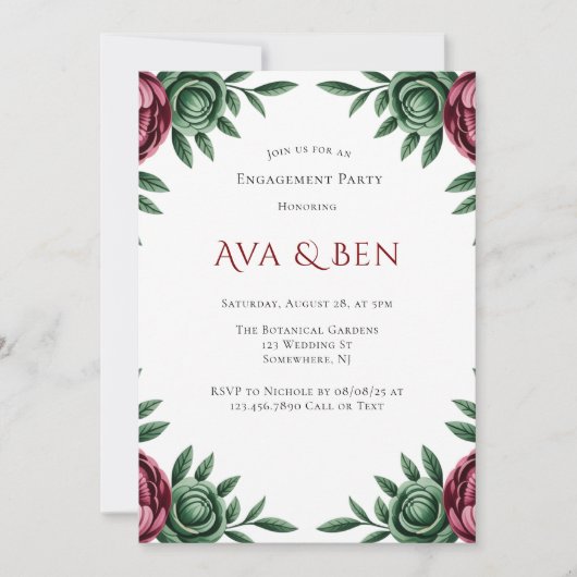 Invitation Burgundy & Emerald Peony (Devant)