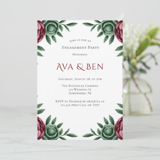 Invitation Burgundy & Emerald Peony (Debout devant)