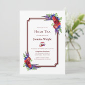 Invitation Burgundy et Blue Floral Bridal High Tea (Debout devant)