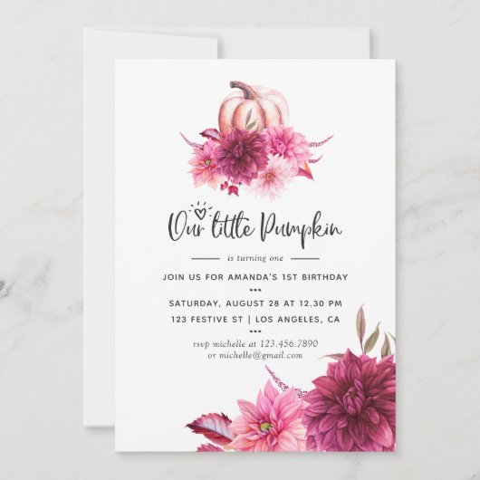 Invitation Burgundy et Blush Automne Automne Citrouille Anniv (Devant)