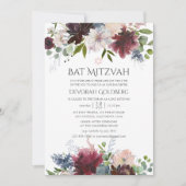 Invitation Burgundy et Blush Fleur aquarelle Bat Mitzvah (Devant)