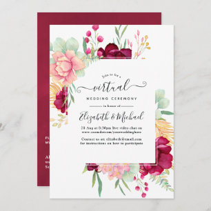 Invitation Burgundy et Blush Floral Mariage virtuel en ligne
