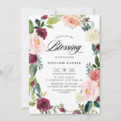 Invitation Burgundy et Blush Floral Wreath Fall Blessing (Devant)