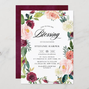 Invitation Burgundy et Blush Floral Wreath Fall Blessing