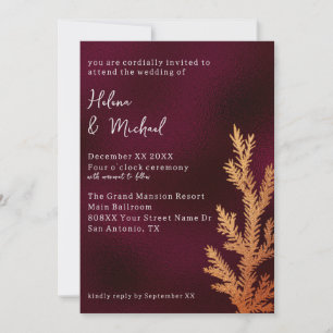 Invitation Burgundy et cuivre Hiver Mariage Pine Branche