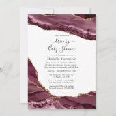 Invitation Burgundy et Gold Agate Drive par douche (Devant)