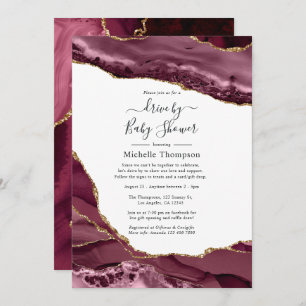 Invitation Burgundy et Gold Agate Drive par douche
