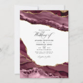Invitation Burgundy et Gold Agate Mariage Photo (Devant)
