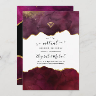 Invitation Burgundy et Gold Agate Mariage virtuel