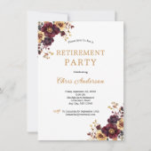 Invitation Burgundy et Gold Floral Elegant Retraite Party (Devant)