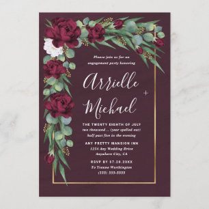 Invitation Burgundy et Gold Floral Fall Engagement Party