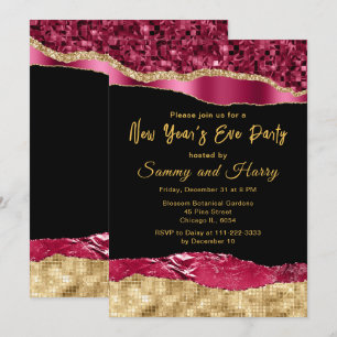 Invitation Burgundy et Gold Glam Larmes fête de la Saint-Sylv
