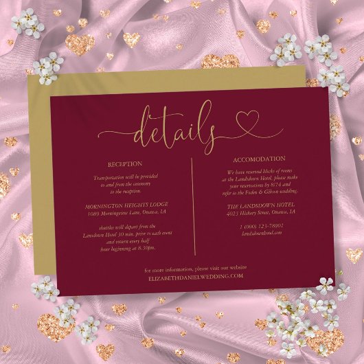 Invitation Burgundy Et Gold Heart Détails Du Script Informati