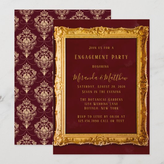 Invitation Burgundy et Gold Royal Engagement Party (Devant / Derrière)