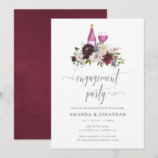 Invitation Burgundy et Navy Engagement Party Dégustation de v (Devant / Derrière)