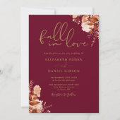 Invitation Burgundy Et Or Rustique Floral QR Code Mariage (Devant)