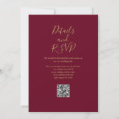 Invitation Burgundy Et Or Rustique Floral QR Code Mariage (Dos)