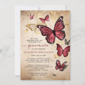 Invitation Burgundy et Papillon d'or Quinceanera Anniversaire (Devant)