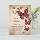 Invitation Burgundy et Papillon d'or Quinceanera Anniversaire (Debout devant)