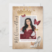 Invitation Burgundy et Papillon d'or Quinceanera Anniversaire (Dos)