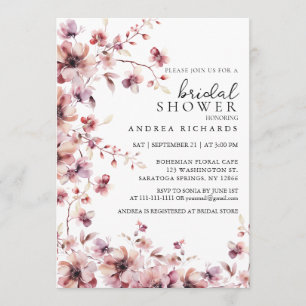 Invitation Burgundy et Rose Aquarelle Florale Mariage