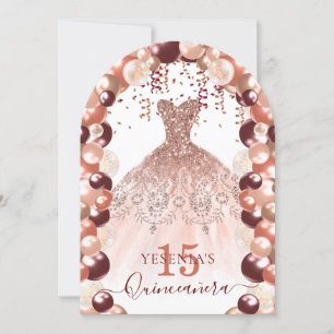 Invitation Burgundy et Rose Gold Quinceañera robe Ballotte