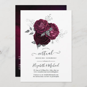 Invitation Burgundy et Silver Floral Mariage virtuel en ligne