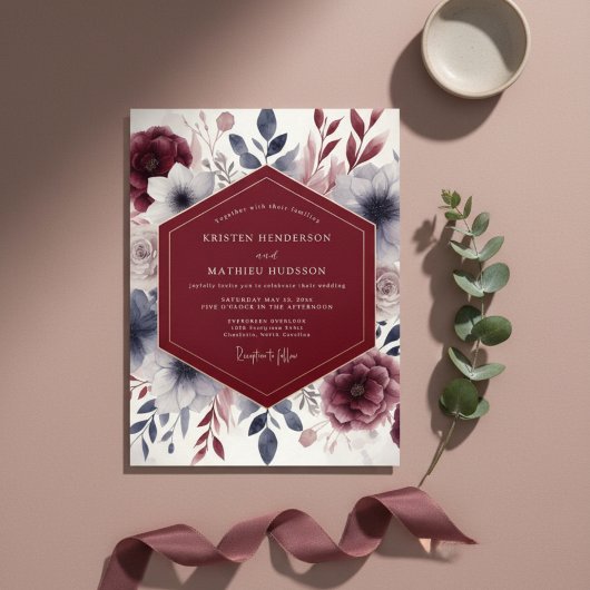 Invitation Burgundy Ethereal Flourish Wedding