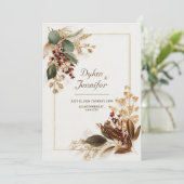 Invitation Burgundy Eucalyptus Gold Dried Floral Wedding (Debout devant)