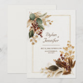 Invitation Burgundy Eucalyptus Gold Dried Floral Wedding (Devant / Derrière)
