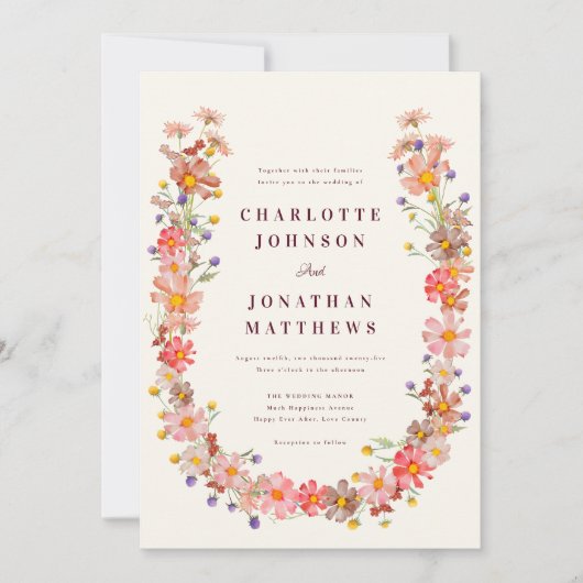 Invitation Burgundy Fall Boho Rustique Floral QR Code Mariage (Devant)