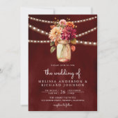 Invitation Burgundy Fall Dahlia Mason Jar QR Code Mariage (Devant)
