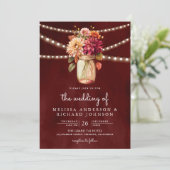 Invitation Burgundy Fall Dahlia Mason Jar QR Code Mariage (Debout devant)