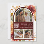 Invitation Burgundy Fall Dahlia Mason Jar QR Code Mariage (Dos)