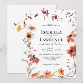 Invitation Burgundy Fall Floral Aquarelle Fleur sauvage Maria (Devant / Derrière)