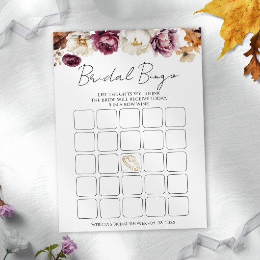 Invitation Burgundy Fall Floral douche bingo jeu de bingo