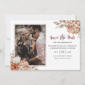 Invitation Burgundy Fall Floral Photo Wedding Enregistrer la (Devant)